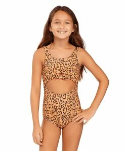 Best Pirce 🔥 Billabong Orange Leopard Cutout One-Piece - 👧 Girls 😉