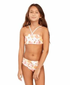 Best deal 🔥 Billabong White & Gold Floral Cross-Strap 👙 Bikini - 👧 Girls 💯