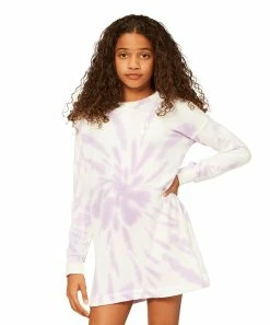 Promo 😀 Billabong Lit Up Lilac Tie-Dye Love Trip Long-Sleeve T-Shirt 👗 Dress - 👧 Girls ✔️