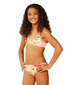 Best Sale 😀 Billabong Orange Floral So Groovy V-Neck 👙 Bikini - 👧 Girls 🧨