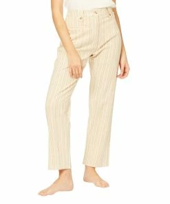 Wholesale ⭐ Billabong Antique White Stripe Work Waves High-Waist Pants - Juniors ❤️