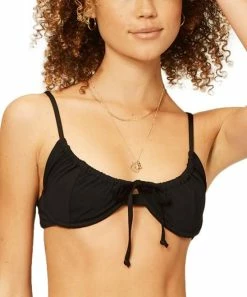 Budget 🧨 Billabong Black Pebble Sol Searcher Underwire Tie-Front 👙 Bikini Top - Juniors 🔥
