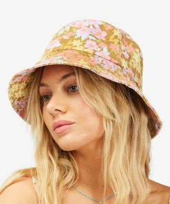 Coupon ✔️ Billabong Gold & Pink Multicolor Floral Still Single Bucket Hat 🎁