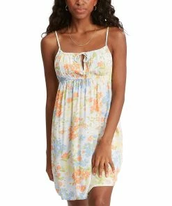 Deals 🔥 Billabong White & Coral Multicolor Floral Feelin' Blue Sleeveless 👗 Dress - Juniors 🔥