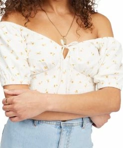 Discount 🥰 Billabong Salt Crystal Floral Sweet Sunset Off-Shoulder Top - Juniors 😉