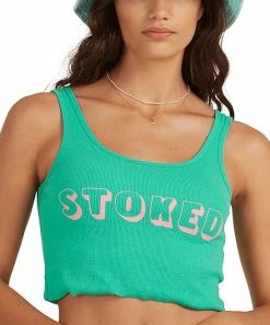 Best deal 🛒 Billabong Tropical Green 'Stoked' All Day Crop Tank - Juniors 🔔