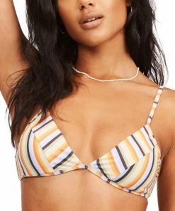 Cheapest 🎁 Billabong Brown & Yellow Stripe Triangle 👙 Bikini Top - Juniors 🧨