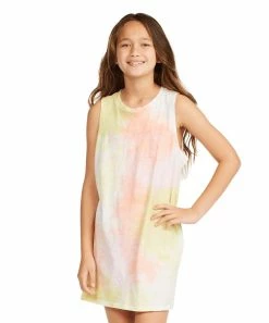 Outlet 💯 Billabong Yellow & Coral Cool Days Sleeveless 👗 Dress - 👧 Girls ❤️