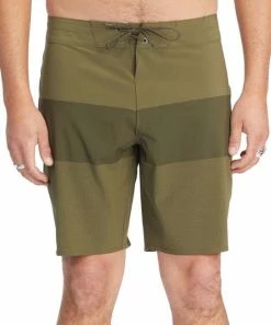 Best Sale ⭐ Billabong Military Green Color Block Drawstring Boardshorts - Men 😀