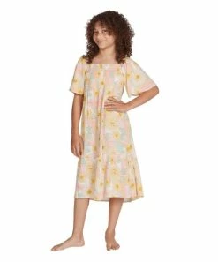 Best Sale ⌛ Billabong Peach Pineapple Sunflower A-Line 👗 Dress - 👧 Girls 👏