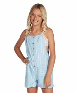 Discount 🎁 Billabong Blue Skies Wave ⌚ Watch Sleeveless Romper - 👧 Girls 🥰