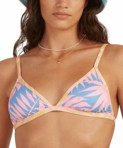 Best Pirce 😉 Billabong Pink & Blue Tropical Triangle 👙 Bikini Top - Juniors 😉
