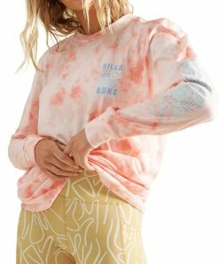 Outlet 🤩 Billabong Peach Tea Tie-Dye Logo Long-Sleeve Crewneck Tee - Juniors 😀