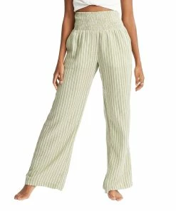 Hot Sale 🥰 Billabong Avocado Stripe New Waves Smocked Wide-Leg Pants - Juniors 🔥