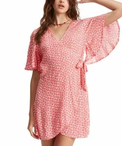 Wholesale 🧨 Billabong Fuego Floral All For You Flutter-Sleeve Wrap 👗 Dress - Juniors 🧨