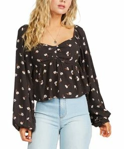 Outlet 🔥 Billabong Off Black Floral Love You More Sweetheart Peplum Top - Juniors 🎉
