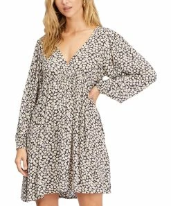 Cheapest 🤩 Billabong Off Black Floral Secret Wish Long-Sleeve Babydoll 👗 Dress - Juniors 👏