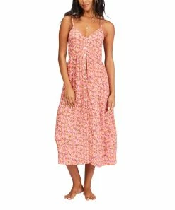 Deals 🤩 Billabong Coral Floral Venice Babe Sleeveless V-Neck Midi 👗 Dress - Juniors 😀