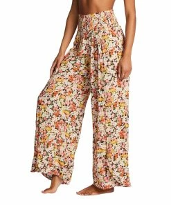 Buy 😀 Billabong Pink & White Floral Wandering Soul Wide-Leg Pants - Juniors 👏