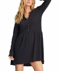Flash Sale 🔔 Billabong Off-Black Always Lounging Long-Sleeve 👗 Dress - Juniors 😉