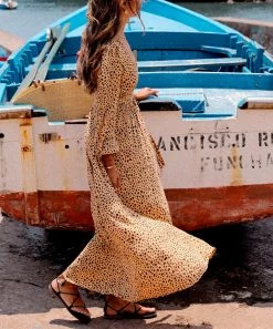 Cheap 😀 Billabong Gold Dust & Black Dots Nine Lives Wrap Maxi 👗 Dress - Juniors 🛒