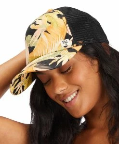 Flash Sale ❤️ Billabong Black & Green Mist Floral Heritage Mash-Up Trucker Hat 🔔