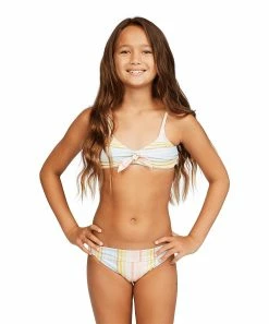 Cheapest 🌟 Billabong White Multicolor Stripe Stoked On Sun Knot 👙 Bikini - 👧 Girls 🔥