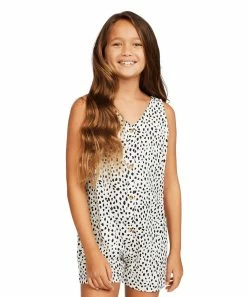 Wholesale 😉 Billabong Black & White Salt Crystal Spots Always Fun V-Neck Sleeveless Romper - 👧 Girls 🥰